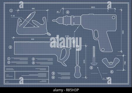 Bâtiment plan jeu d'outils. Plan de dessin industriel et de mise en page accueil instrument de construction et de réparation Illustration de Vecteur
