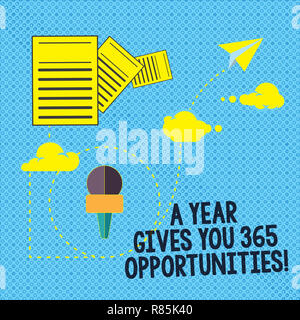 Signe texte montrant un an donne à votre 365 possibilités. Photo conceptuel nouveau départ Motivation inspiration Information et documents passant par Banque D'Images