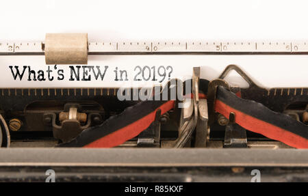 Mots Quoi de neuf en 2019 écrit sur machine à écrire manuelle vintage Banque D'Images
