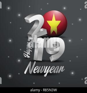 Bonne Année 2019 Drapeau Vietnam typographie. Fête fond abstrait Illustration de Vecteur