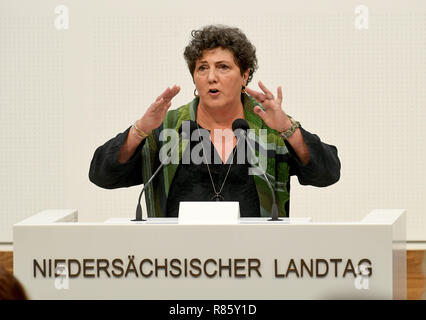 Hanovre, Allemagne. 13 Décembre, 2018. Anja Piel, chef de la Bündnis90/Die Grünen groupe parlementaire du Landtag de Basse-Saxe, adresses les députés au cours de la déclaration finale sur le budget 2019. (Dpa 'état de Basse-saxe le Parlement adopte le projet de budget 2019" du 13.12.2018) Crédit : Holger Hollemann/dpa/Alamy Live News Banque D'Images