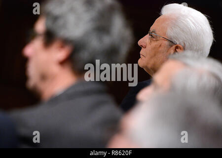 Foto LaPresse - Guglielmo Mangiapane 13/12/18 ITA Palerme Cronaca il Presidente della Repubblica Sergio Mattarella presenzia alla maligna arte legata tous&# x2019;imminente chiusura delle iniziative par Palerme Capitale Italiana della Cultura en 2018. Nella foto : Sergio Mattarella Photo LaPresse - Guglielmo Mangiapane 13/12/18 Palermo ITA News Président italien Sergio Mattarella prend part à la cérémonie de clôture de Palerme, capitale italienne de la Culture pour l'année 2018. Dans la photo : Sergio Mattarella Banque D'Images