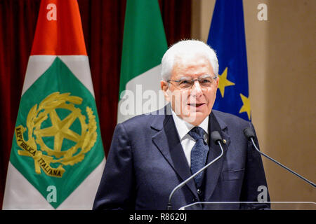 Foto LaPresse - Guglielmo Mangiapane 13/12/18 ITA Palerme Cronaca il Presidente della Repubblica Sergio Mattarella presenzia alla maligna arte legata tous&# x2019;imminente chiusura delle iniziative par Palerme Capitale Italiana della Cultura en 2018. Nella foto : Sergio Mattarella Photo LaPresse - Guglielmo Mangiapane 13/12/18 Palermo ITA News Président italien Sergio Mattarella prend part à la cérémonie de clôture de Palerme, capitale italienne de la Culture pour l'année 2018. Dans la photo : Sergio Mattarella Banque D'Images