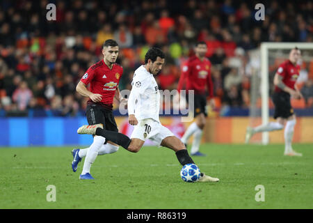 Valence, Espagne. Dec 12, 2018. 12 décembre 2018 - Valence, Espagne - .Daniel Parejo de Valence au cours de la Ligue des Champions, Groupe H match de football entre Liverpool FC et Manchester United le 12 décembre 2018 au stade Mestalla de Valence, Espagne Credit : Manuel Blondeau/ZUMA/Alamy Fil Live News Banque D'Images