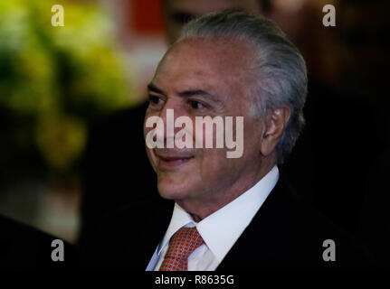 Sao Paulo, Brésil. 13 Décembre, 2018. Le Président de la République, Michel Temer, reçoit la médaille d'honneur au mérite de la gestion publique offerte par le Forum des Amériques sur le Jeudi (13). L'hommage se passe dans le quartier de Santa Cecilia dans la région centrale de São Paulo. (Photo : Aloisio Mauricio/Fotoarena) Crédit : Foto Arena LTDA/Alamy Live News Banque D'Images