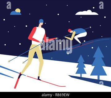 Sports d'hiver, ski - appartement style design illustration colorée Illustration de Vecteur