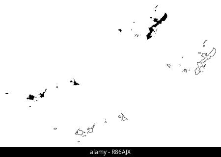 La Préfecture d'Okinawa (divisions administratives du Japon, préfectures du Japon) map vector illustration, scribble sketch carte Okinawa Illustration de Vecteur