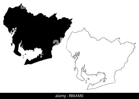 La Préfecture d'Aichi (divisions administratives du Japon, préfectures du Japon) map vector illustration, scribble sketch carte d'Aichi Illustration de Vecteur