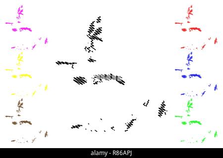 Maluku Islands (subdivisions de l'Indonésie, les provinces de l'Indonésie) map vector illustration gribouillage, croquis, îles aux épices des Moluques (Maluku, Amérique du Mal Illustration de Vecteur