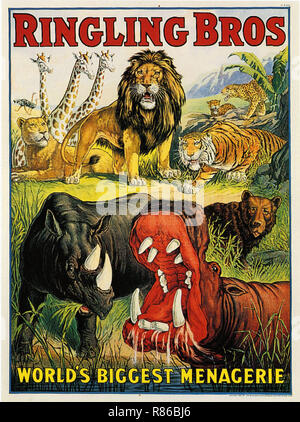 La Ménagerie du Cirque Ringling Bros - Affiche publicitaire ancienne Banque D'Images