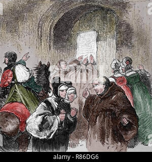 Martin Luther (1483-1546) naited à la porte de l'église du château de Wittenberg ses quatre-vingt-quinze Ces, 1517. Germania, 1882. Banque D'Images