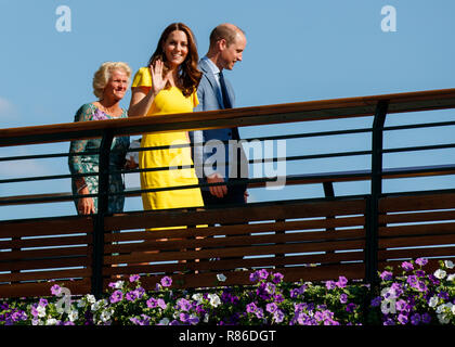 Duc et Duchesse de Cambridge, le Prince William et Kate Middleton pendant le tournoi de Wimbledon 2018 Banque D'Images