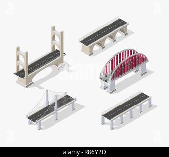 Le pont Skyway de l'infrastructure urbaine est isométrique pour les jeux, les applications d'inspiration et de créativité. L'organisation des transports de la ville d'objets dans 3 Illustration de Vecteur