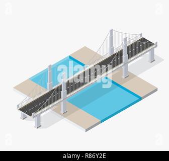 Le pont Skyway de l'infrastructure urbaine est isométrique pour les jeux, les applications d'inspiration et de créativité. L'organisation des transports de la ville d'objets dans 3 Illustration de Vecteur