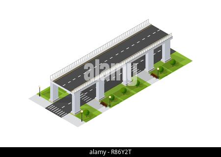 Le pont Skyway de l'infrastructure urbaine est isométrique pour les jeux, les applications d'inspiration et de créativité. L'organisation des transports de la ville d'objets dans 3 Illustration de Vecteur