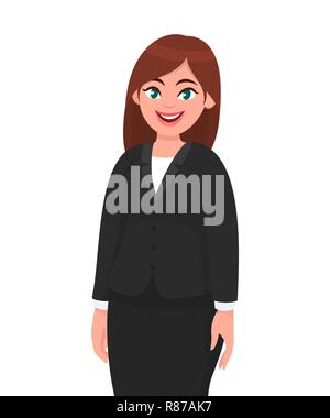 Beautiful smiling business woman isolés contre l'arrière-plan blanc. Businesswoman concept illustration dans le vector cartoon style. Illustration de Vecteur