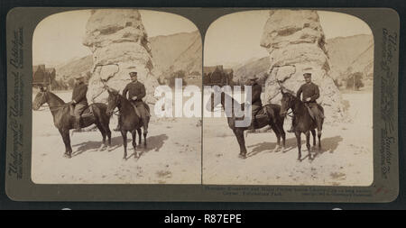 Le président Theodore Roosevelt's Western Tour, visite de la liberté, le Parc National de Yellowstone, Wyoming, USA, carte stéréo, R. Y., jeune société américaine, 1903 stéréoscopique Banque D'Images