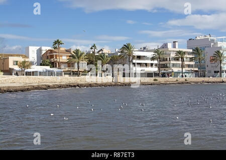 Can Pastilla, à Majorque, Espagne - 25 NOVEMBRE 2018 : les mouettes dans la baie et BQ Aquamarina hôtel de bord par vent fort sur une journée ensoleillée le 25 novembre 2 Banque D'Images