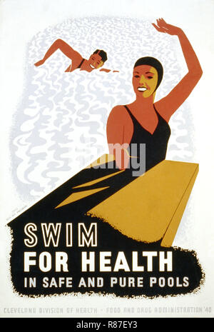 L'Administration des projets de travail Affiche annonçant la natation comme exercice salutaire, 'Swim pour la santé dans un coffre-fort et pur Pools', Cleveland Division de santé, Food and Drug Administration, 1940 Banque D'Images