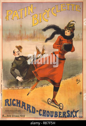 Affiche publicitaire de patin Vélo Patins Route inventé par Charles Choubersky Patin-Bicyclette Richard-Choubersky «,,', 1896 Banque D'Images