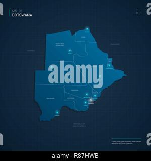 Vector illustration carte Botswana avec néon bleu lightpoints - triangle sur fond dégradé bleu foncé. Divisions administratives Illustration de Vecteur