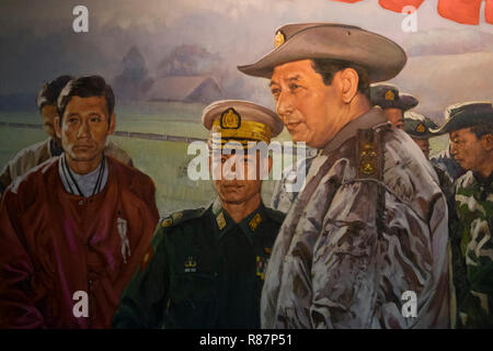 Peinture militaire au Musée de l'élimination des drogues dans la région de Yangon, Myanmar.