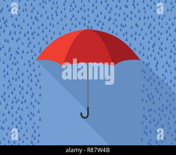 Parapluie rouge en temps de pluie - design plat Illustration de Vecteur