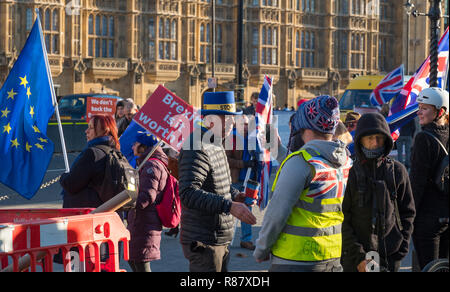 Brexit protester et argument entre sortants et remainers devant les Maisons du Parlement, Abingdon Street, Londres Banque D'Images