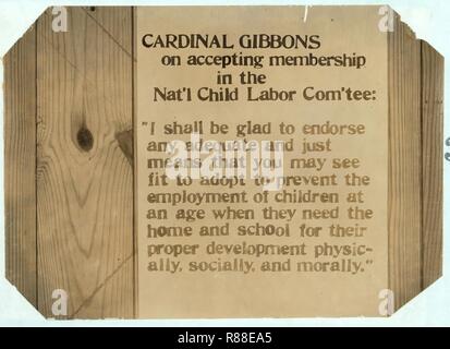 Cardinal Gibbons sur l'acceptation de l'adhésion à la Commission nationale sur le travail des enfants. Banque D'Images