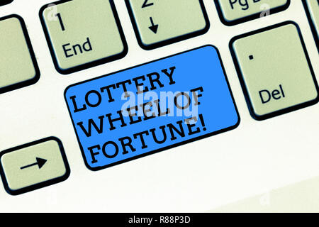 L'écriture de texte Word Lottery Roue de la fortune. Concept d'affaires pour Chances bonne chance la dépendance au jeu joueur touche clavier Intention de créer calculer Banque D'Images