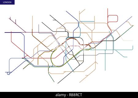 Le schéma carte du réseau de métro de Londres et hors-sol Illustration de Vecteur