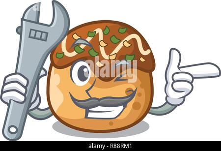 Forme des boules de takoyaki mécanicien un cartoon Illustration de Vecteur