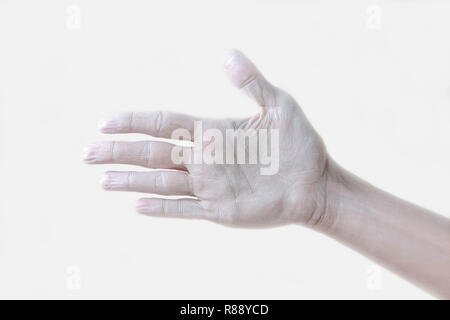 Les gestes, positions et expressions avec les mains et les doigts aussi peint en blanc avec fond blanc Banque D'Images