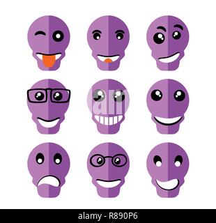 Émoticônes Emoji icônes dans le style d'expression visage crâne halloween symboles graphiques Illustration de Vecteur