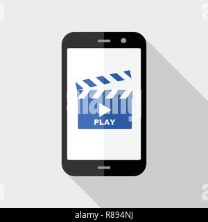 Smartphone avec l'application lecteur vidéo sur écran. Creative design plat vector illustration. Illustration de Vecteur