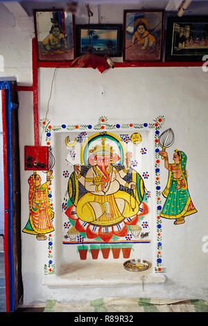 Peinture murale de Dieu Ganesh ganpati, Udaipur, Rajasthan, Inde Banque D'Images