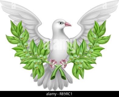 White Dove Peace avec Olive Branch Illustration de Vecteur