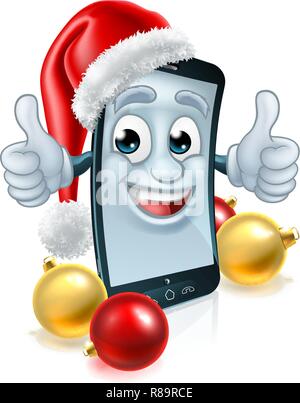 Téléphone mobile cellulaire Mascotte Noël in Santa Hat Illustration de Vecteur