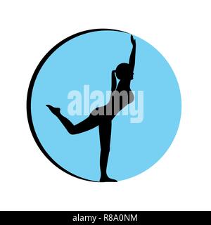 Girl effectue yoga pose dans un cercle bleu silhouette vector illustration EPS10 Illustration de Vecteur