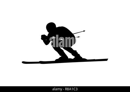 L'athlète de ski alpin ski alpin silhouette noire Banque D'Images