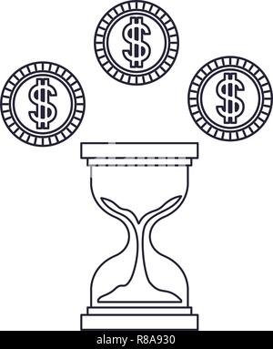 Avec des pièces de hourglass icône isolé Illustration de Vecteur