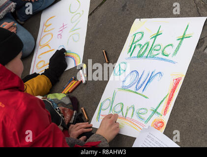 Berlin, Allemagne. 14 Décembre, 2018. Les étudiants manifestent dans le centre-ville sous la devise 'avenir sans chaos climatique' et peindre des affiches avec l'inscription 'Protéger notre planète ! Crédit : Peter Kneffel/dpa/Alamy Live News Banque D'Images