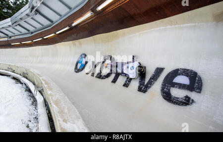 Winterberg, Allemagne. 14 Décembre, 2018. Squelette, Coupe du monde, les hommes, 2ème run dans le Veltins-Eisarena : Martins Dukurs de Lettonie sur la piste. Credit : Christophe Gateau/dpa/Alamy Live News Banque D'Images