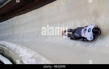 Winterberg, Allemagne. 14 Décembre, 2018. Squelette, Coupe du monde, les hommes, 2ème run dans le Veltins-Eisarena : Tomass Dukurs de Lettonie sur la piste. Credit : Christophe Gateau/dpa/Alamy Live News Banque D'Images