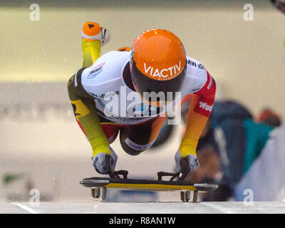 Winterberg, Allemagne. 14 Décembre, 2018. Squelette, Coupe du monde, les femmes, 2e run dans le Veltins-Eisarena : Jacqueline Lölling de Allemagne commence. Credit : Christophe Gateau/dpa/Alamy Live News Banque D'Images