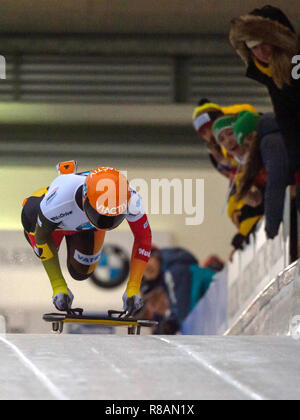 Winterberg, Allemagne. 14 Décembre, 2018. Squelette, Coupe du monde, les femmes, 2e run dans le Veltins-Eisarena : Jacqueline Lölling de Allemagne commence. Credit : Christophe Gateau/dpa/Alamy Live News Banque D'Images