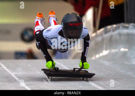 Winterberg, Allemagne. 14 Décembre, 2018. Squelette, Coupe du monde, les femmes, 2e run dans le Veltins-Eisarena : Janine Troupeau de Autriche commence. Credit : Christophe Gateau/dpa/Alamy Live News Banque D'Images