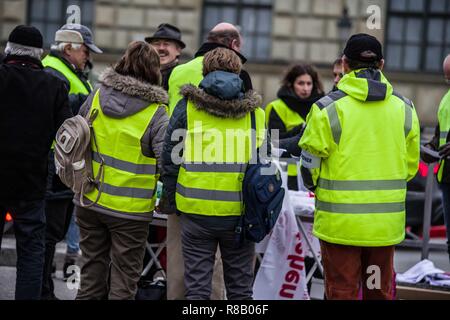 Munich, Bavière, Allemagne. Le 15 décembre, 2018. Dans une tentative pour amener le mouvement révolutionnaire gilets jaunes de la France vers l'Allemagne, le groupe 'Aufstehen'' ('Stand Up'') a organisé une manifestation au gilet jaune du Munich Max Joseph Platz pour exiger des réformes pour résoudre la crise, de la pénurie de logements, la privatisation, et d'autres questions dans la ville. Credit : ZUMA Press, Inc./Alamy Live News Banque D'Images