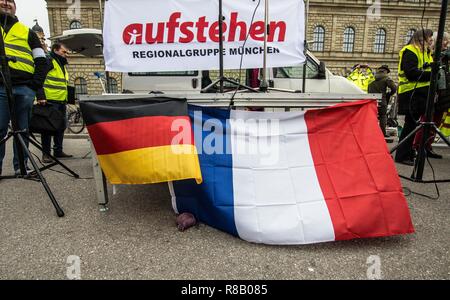 Munich, Bavière, Allemagne. Le 15 décembre, 2018. Dans une tentative pour amener le mouvement révolutionnaire gilets jaunes de la France vers l'Allemagne, le groupe 'Aufstehen'' ('Stand Up'') a organisé une manifestation au gilet jaune du Munich Max Joseph Platz pour exiger des réformes pour résoudre la crise, de la pénurie de logements, la privatisation, et d'autres questions dans la ville. Credit : ZUMA Press, Inc./Alamy Live News Banque D'Images