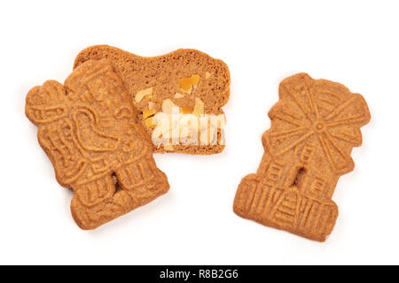 Une photo prise à la verticale de Noël traditionnels cookies Spekulatius, tourné par le haut sur un fond blanc avec copie espace Banque D'Images